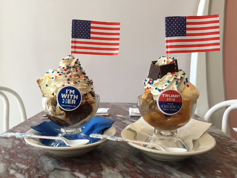 The Hillary Clinton "I&apos;m With Her" Sundae and the Donald Trump "Make America Great Again" Sundae (PRNewsFoto/Serendipity 3)