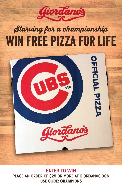 STARVING FOR A CHAMPIONSHIP? Satisfy A Lifetime Hunger With Giordano&apos;s: WIN FREE PIZZA FOR LIFE. (PRNewsFoto/Giordano&apos;s)